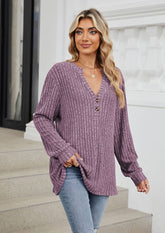 V Neck Textured Long Sleeve Tunic